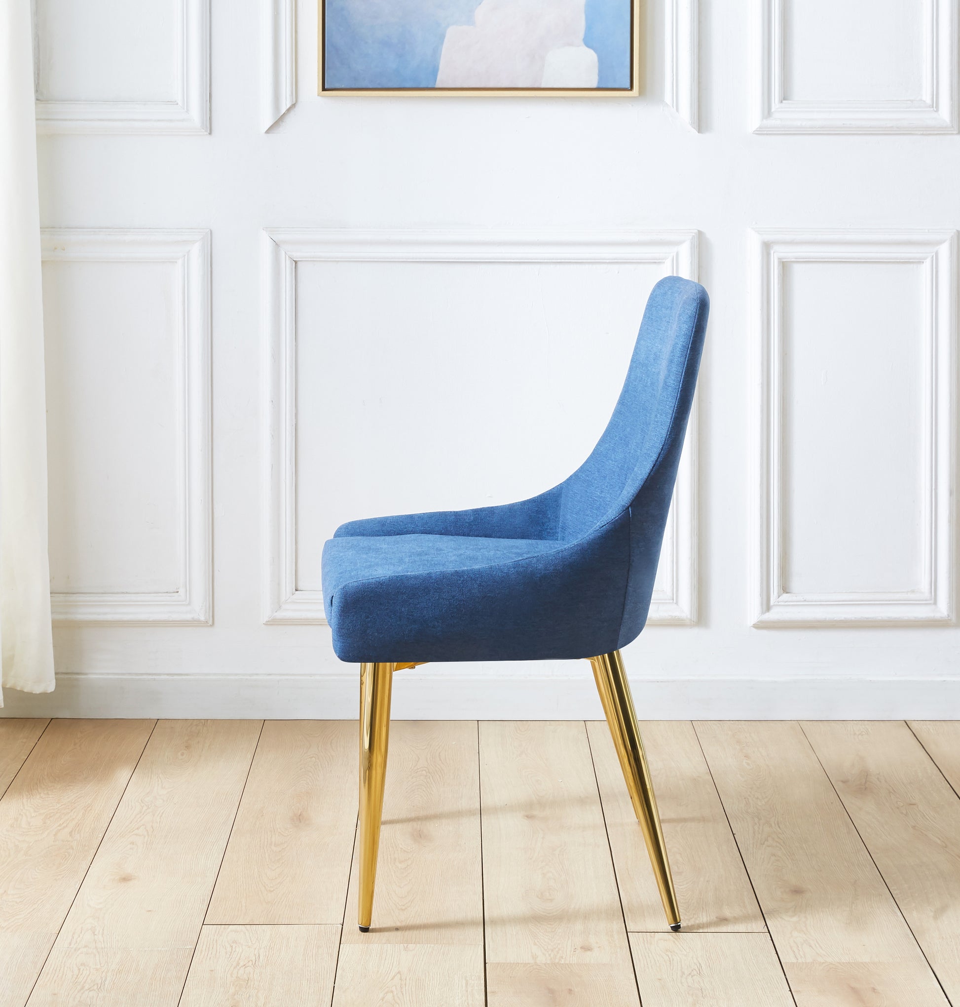 Fabric Dining Chairs Set Of 2, Upholstered Armless Accent Chairs, Classical Appearance And Stainless Steel Blue Fabric