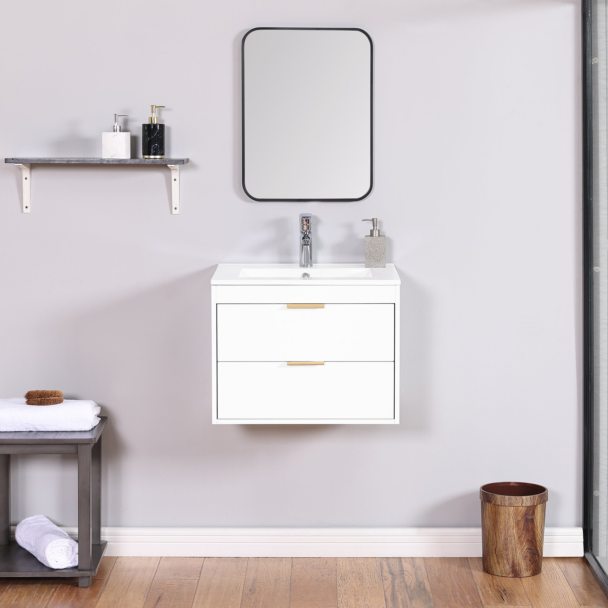 24" floating wall mounted bathroom vanity with white white-wall mounted-ceramic+mdf