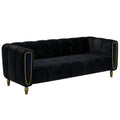 Modern Velvet Sofa 83.07 Inch For Living Room Black Color Black Velvet Wood Primary Living Space Tufted Back Modern Rolled Arms Foam Velvet 1 Seat