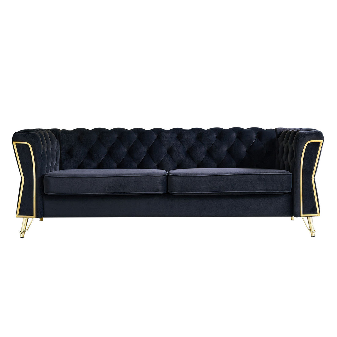 Modern Tufted Velvet Sofa 87.4 Inch For Living Room Black Color Black Velvet Wood Primary Living Space Tufted Back Modern Flared Arms Foam Velvet 2 Seat