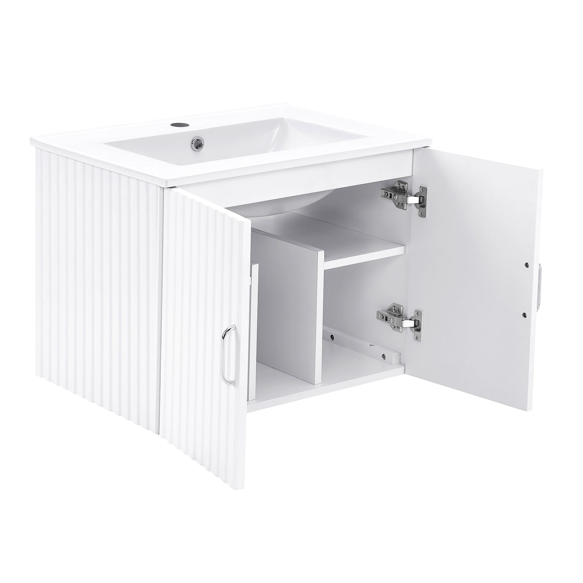 24" Floating Wall Mounted Bathroom Vanity With White Porcelain Sink And Soft Close Doors White Ceramic Mdf