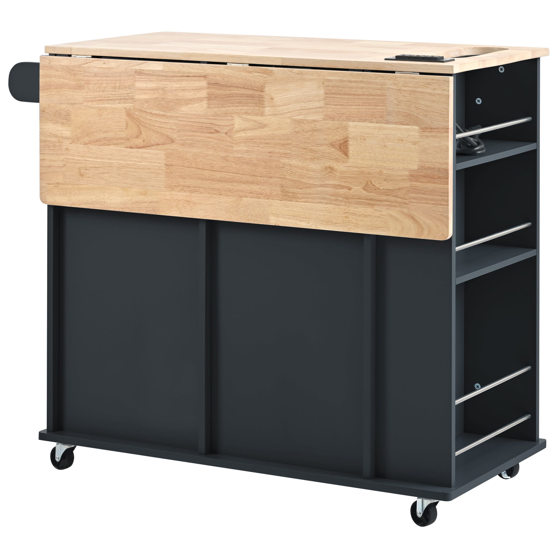 Kitchen Island with Power Outlet,Kitchen Storage black-mdf