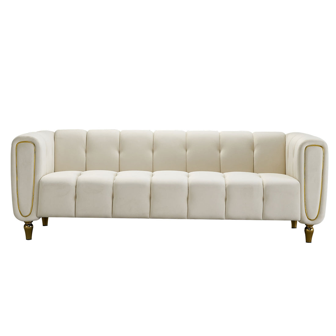 Modern Velvet Sofa 83.07 Inch For Living Room Beige Color Beige Velvet Wood Primary Living Space Tufted Back Modern Rolled Arms Foam Velvet 1 Seat