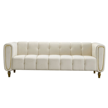 Modern Velvet Sofa 83.07 Inch For Living Room Beige Color Beige Velvet Wood Primary Living Space Tufted Back Modern Rolled Arms Foam Velvet 1 Seat