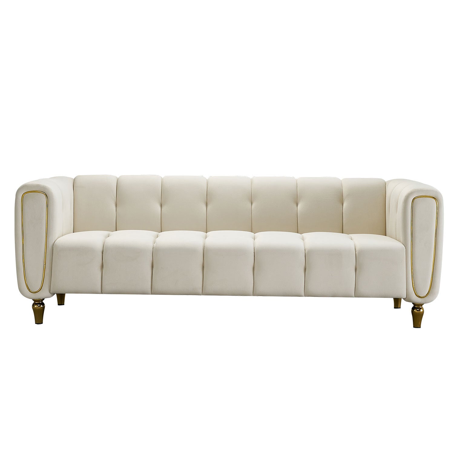 Modern Velvet Sofa 83.07 inch for Living Room Beige beige-velvet-wood-primary living space-tufted