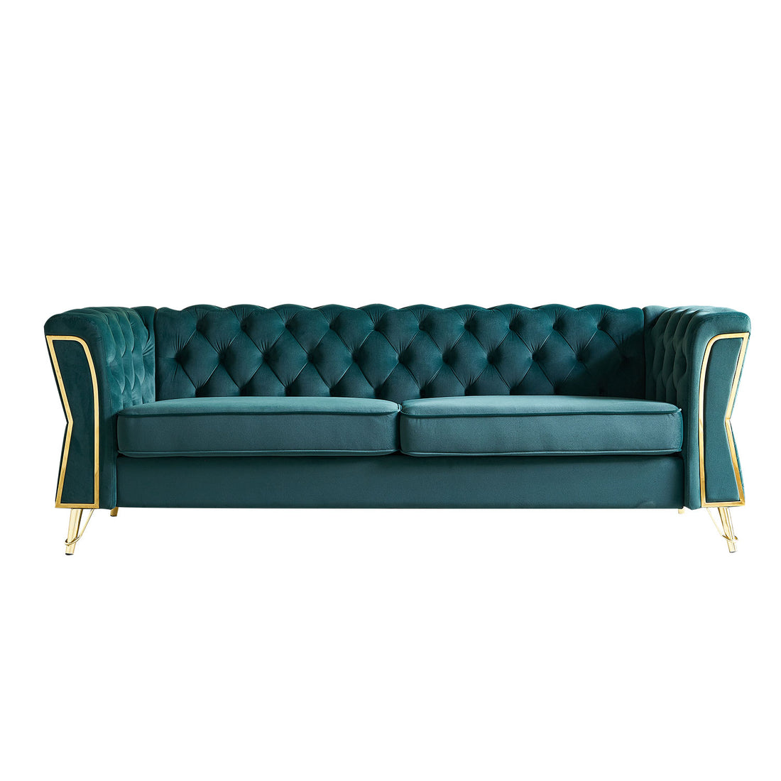 Modern Tufted Velvet Sofa 87.4 Inch For Living Room Green Color Green Velvet Wood Primary Living Space Tufted Back Modern Pine Flared Arms Foam Velvet 2 Seat