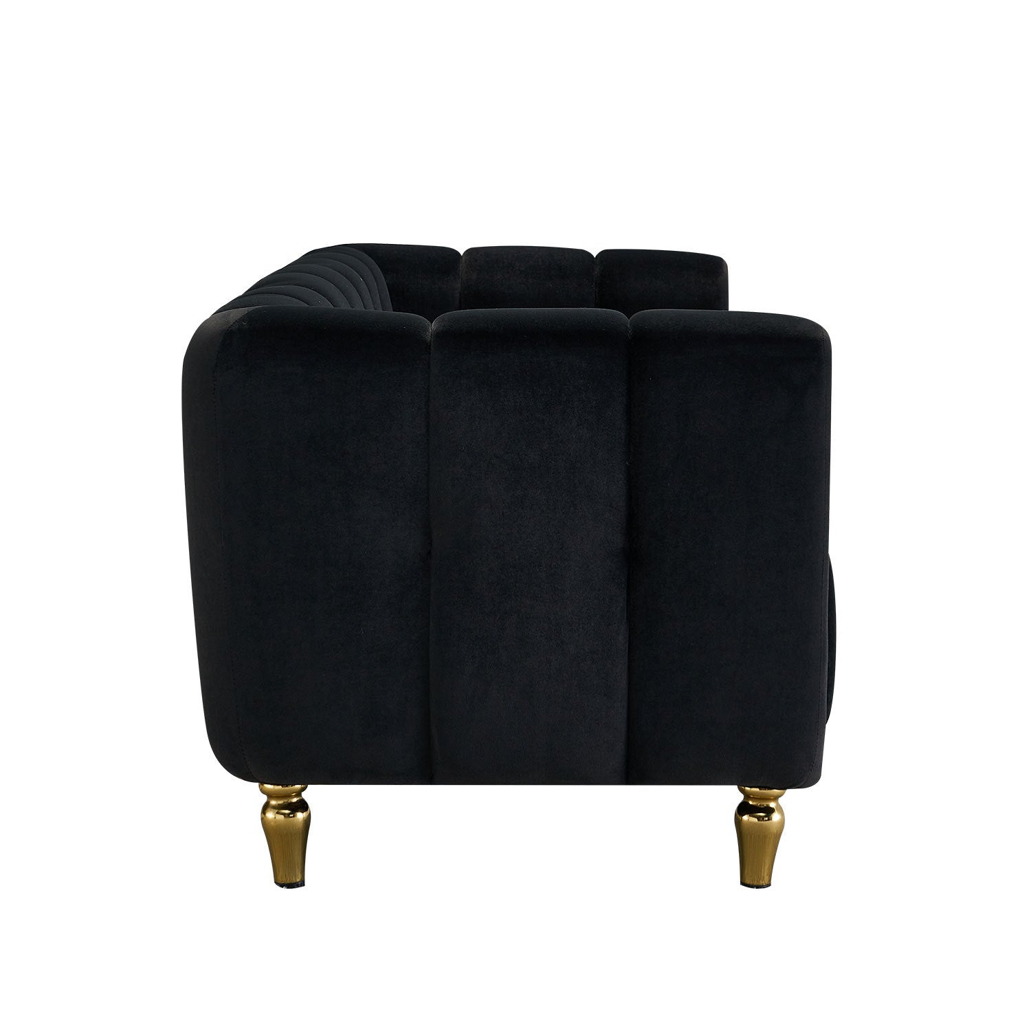 Modern Velvet Sofa 83.07 Inch For Living Room Black Color Black Velvet Wood Primary Living Space Tufted Back Modern Rolled Arms Foam Velvet 1 Seat