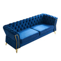 Modern Tufted Velvet Sofa 87.4 Inch For Living Room Blue Color Blue Velvet Wood Primary Living Space Tufted Back Modern Flared Arms Foam Velvet 2 Seat