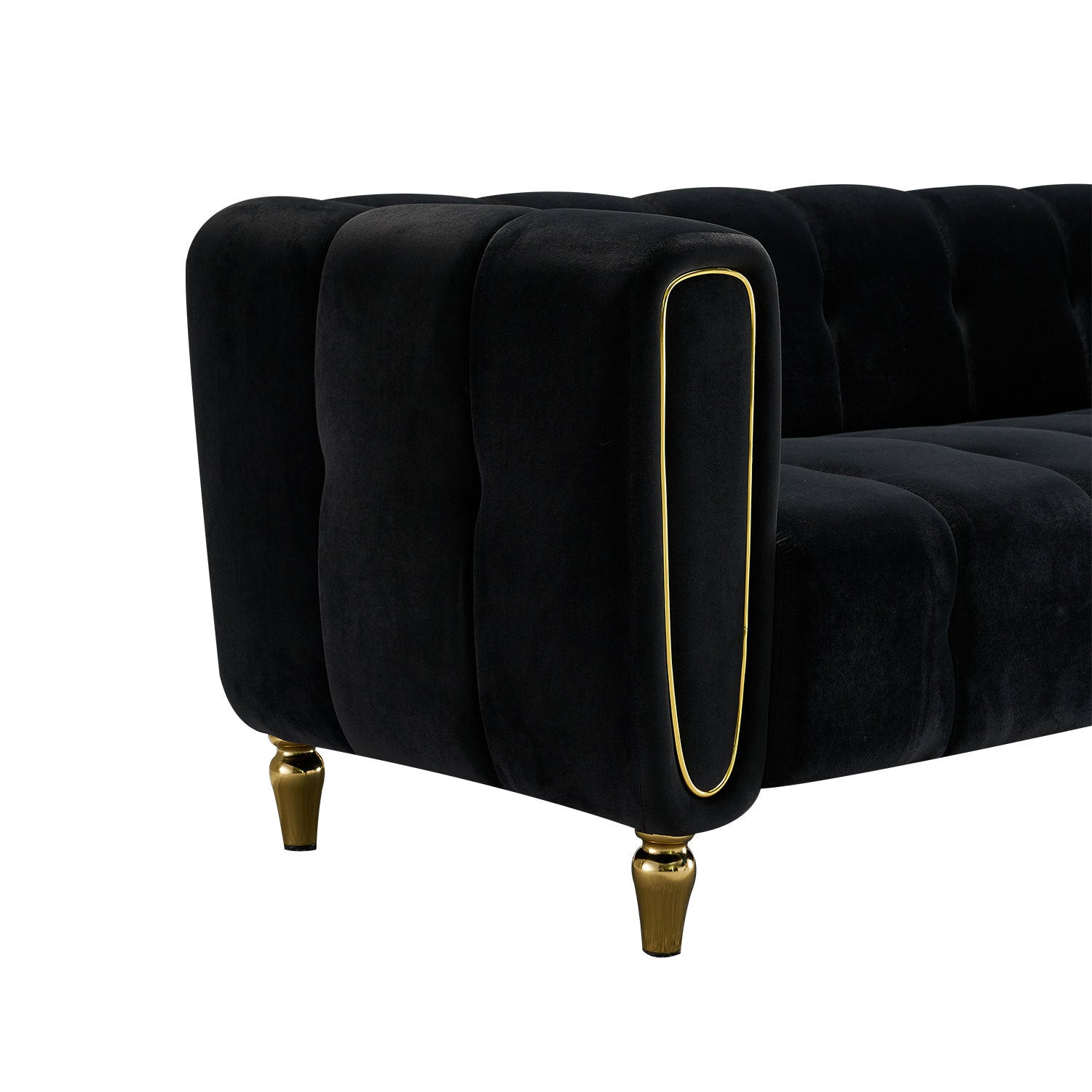 Modern Velvet Sofa 83.07 Inch For Living Room Black Color Black Velvet Wood Primary Living Space Tufted Back Modern Rolled Arms Foam Velvet 1 Seat