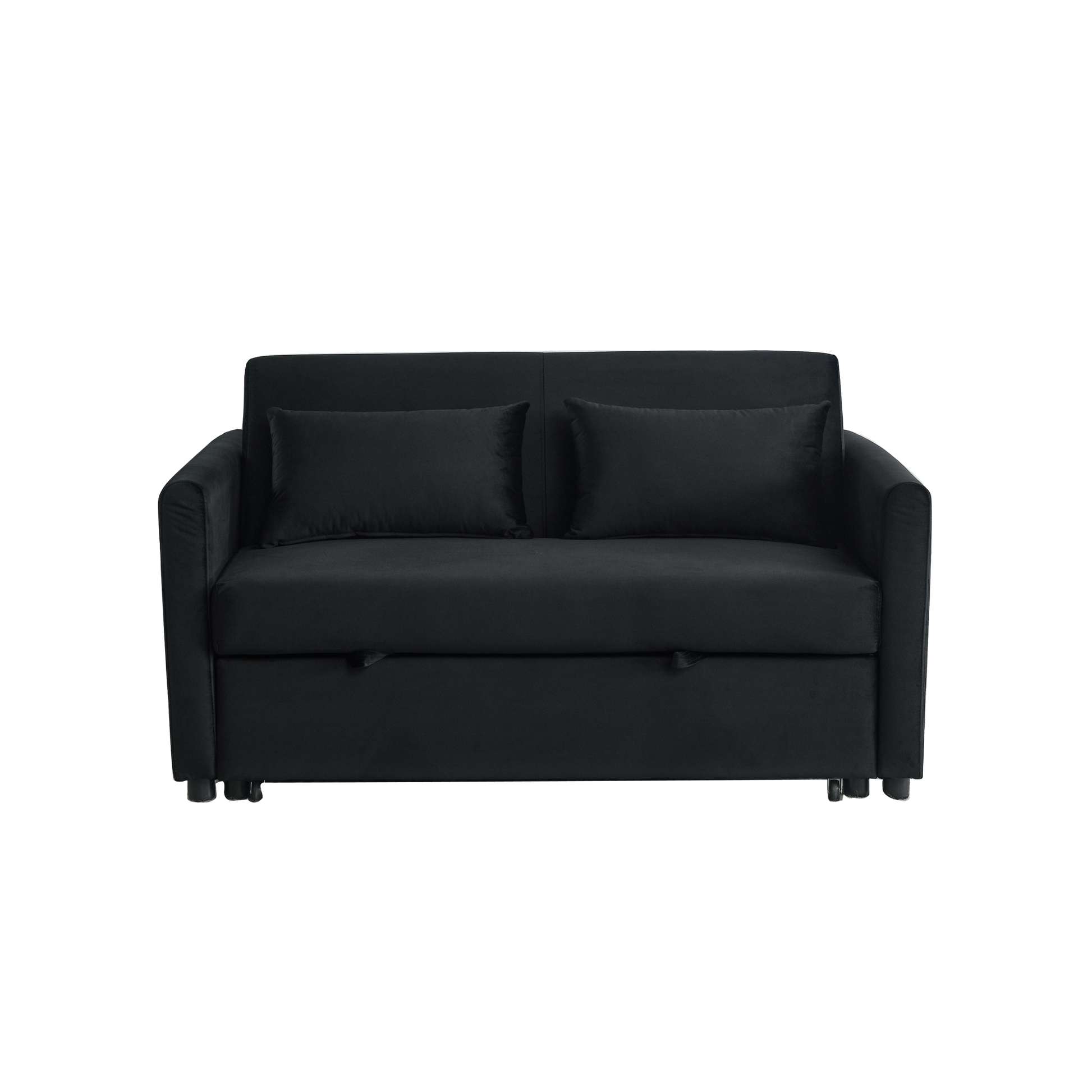 Convertible Sofa Bed, 3 In 1 Versatile Velvet Double Sofa With Pullout Bed, Seat With Adjustable Backrest, Lumbar Pillows, And Living Room Side Pockets, 54 Inch, Black Black Brown Velvet Wood Primary Living Space Soft Pillow Back Delicate Duty American