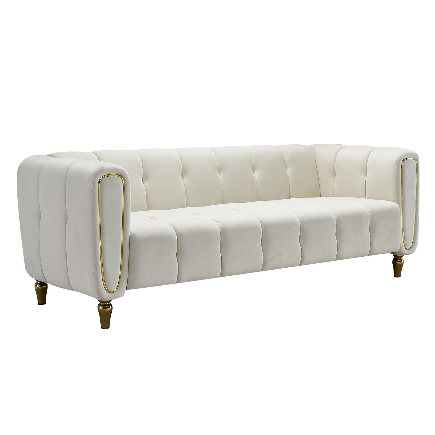 Modern Velvet Sofa 83.07 inch for Living Room Beige beige-velvet-wood-primary living space-tufted