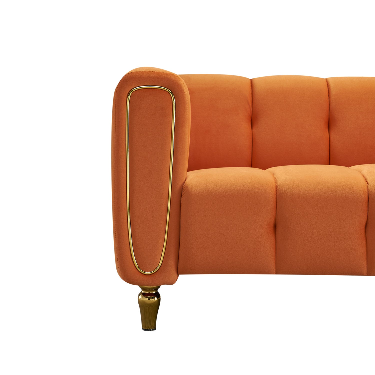 Modern Velvet Sofa 83.07 Inch For Living Room Orange Color Orange Velvet Wood Primary Living Space Tufted Back Modern Rolled Arms Foam Velvet 1 Seat