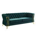 Modern Tufted Velvet Sofa 87.4 Inch For Living Room Green Color Green Velvet Wood Primary Living Space Tufted Back Modern Pine Flared Arms Foam Velvet 2 Seat