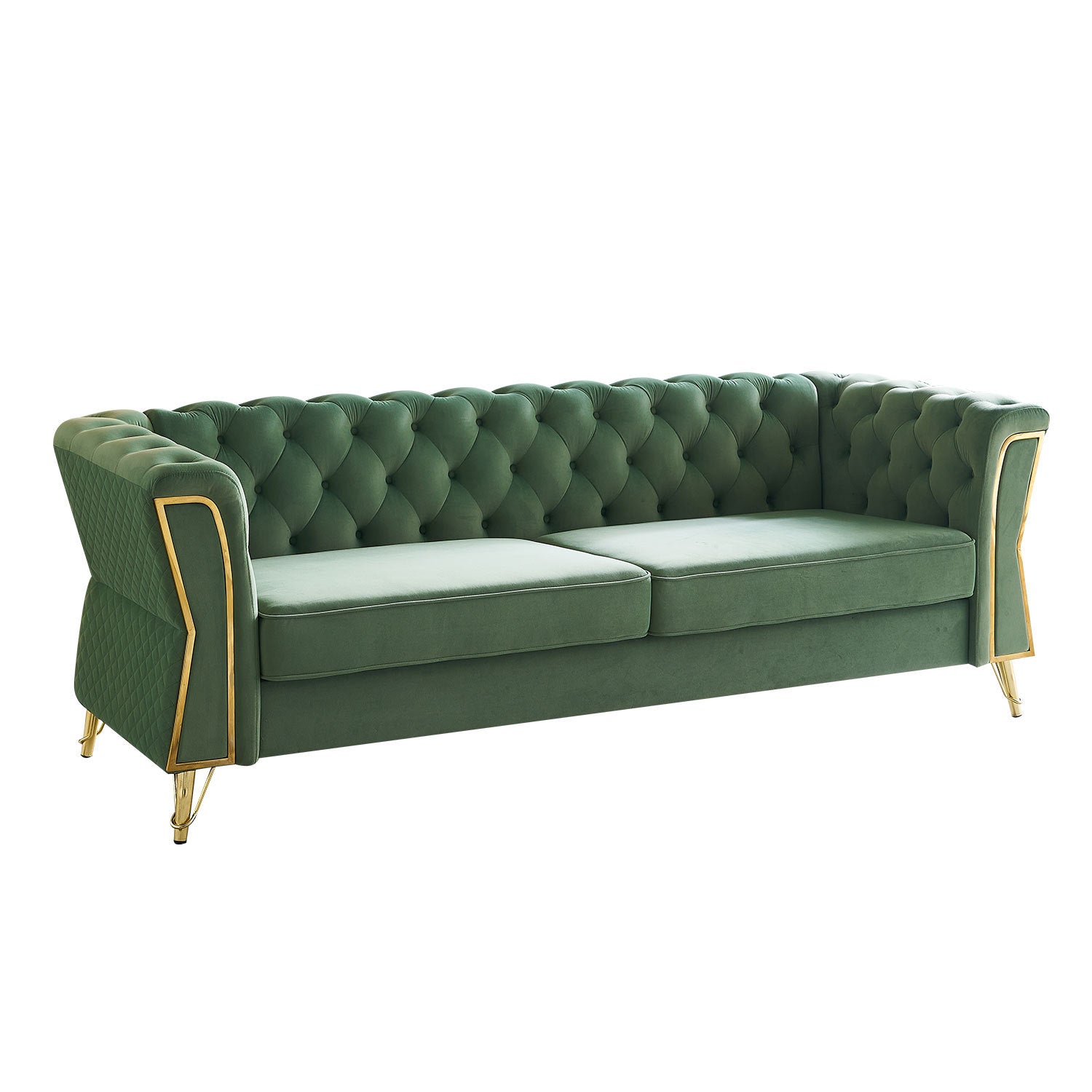 Modern Tufted Velvet Sofa 87.4 Inch For Living Room Mint Green Color Mint Green Velvet Wood Primary Living Space Tufted Back Modern Flared Arms Foam Velvet 2 Seat
