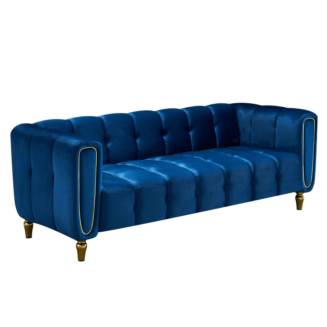 Modern Velvet Sofa 83.07 Inch For Living Room Blue Color Blue Velvet Wood Primary Living Space Tufted Back Modern Rolled Arms Foam Velvet 1 Seat