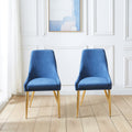 Fabric Dining Chairs Set Of 2, Upholstered Armless Accent Chairs, Classical Appearance And Stainless Steel Blue Fabric