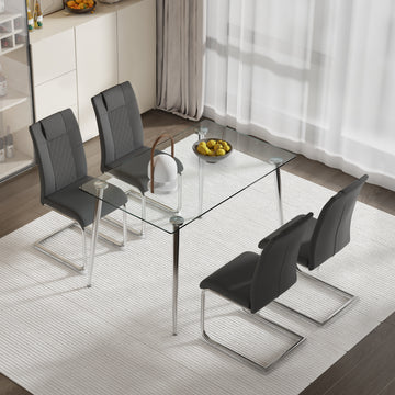 Glass Dining Table, Dining Chair Set, 4 Grey Dining Chairs, And 1 Dining Table. Table Size 51 "W X 31.5" D X 30 "H Grey Foam Pu