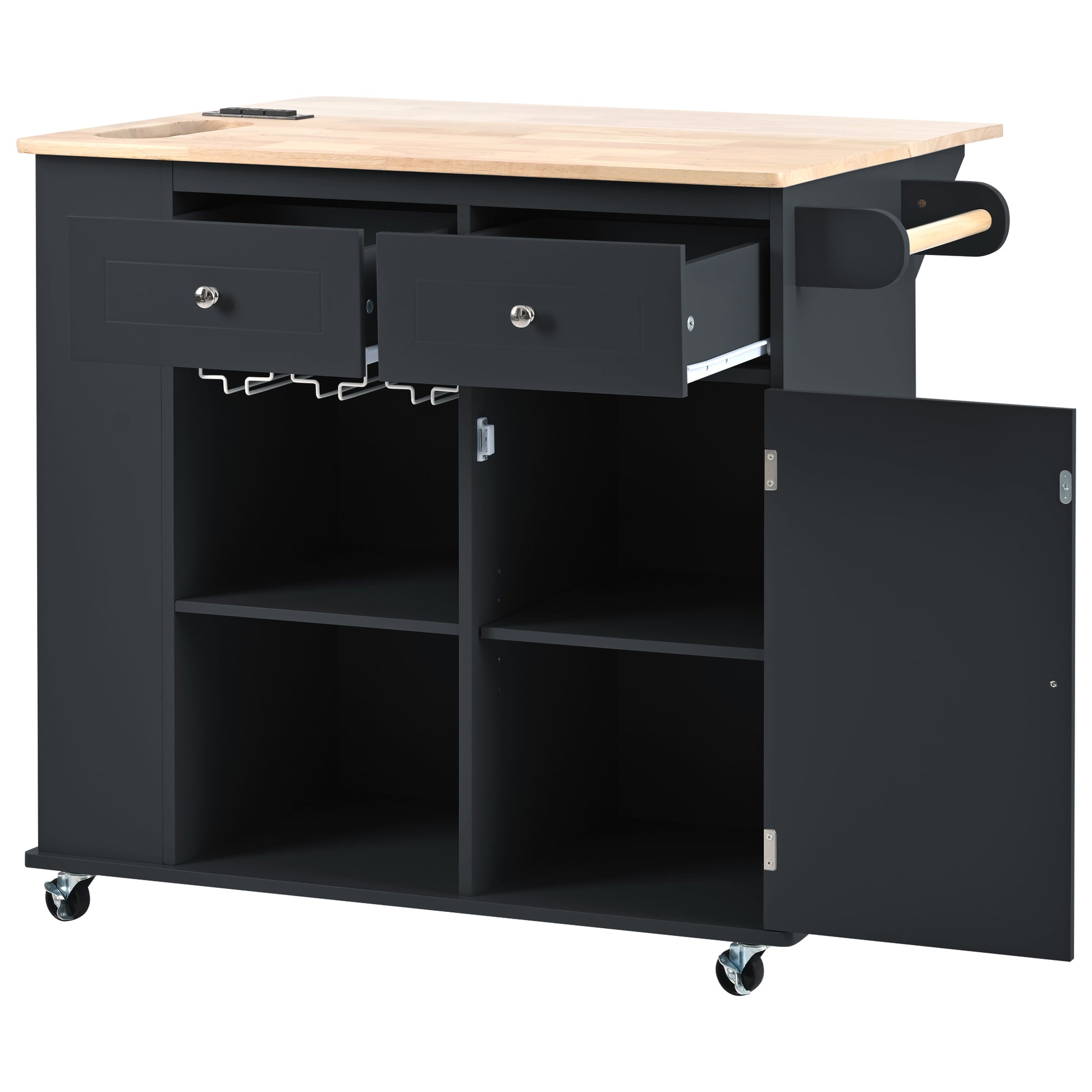 Kitchen Island with Power Outlet,Kitchen Storage black-mdf