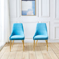 Fabric Dining Chairs Set Of 2, Upholstered Armless Accent Chairs, Classical Appearance And Stainless Steel Light Blue Fabric