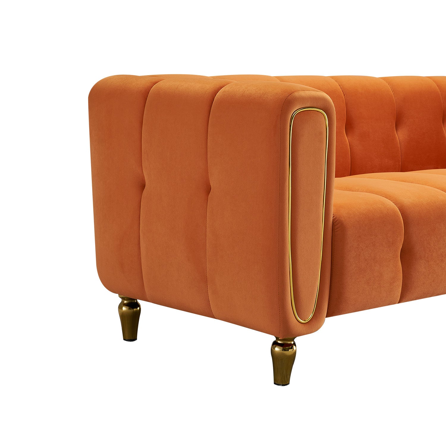 Modern Velvet Sofa 83.07 Inch For Living Room Orange Color Orange Velvet Wood Primary Living Space Tufted Back Modern Rolled Arms Foam Velvet 1 Seat