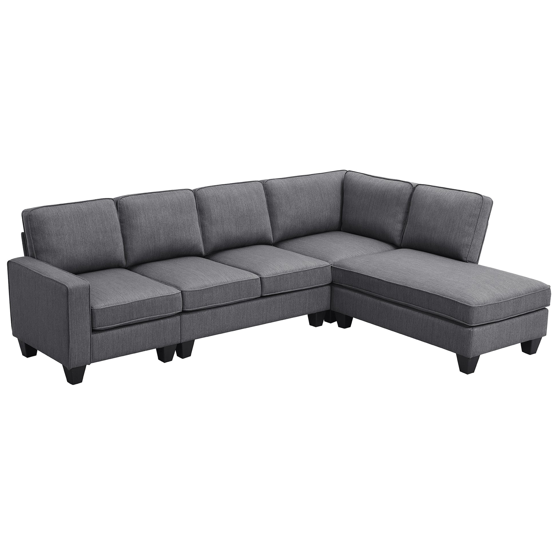 104.3*78.7" Modern L Shaped Sectional Sofa,7 Seat Linen Fabric Couch Set With Chaise Lounge And Convertible Ottoman For Living Room,Apartment,Office,3 Colors Dark Grey Fabric