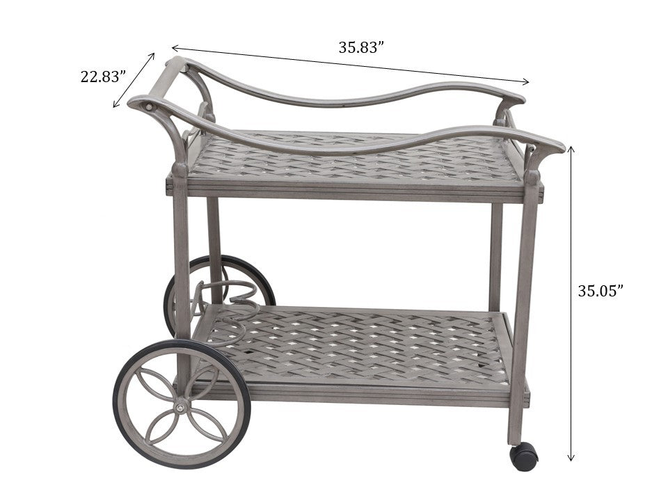 Cast Aluminum Outdoor Patio Serving Tea Cart With