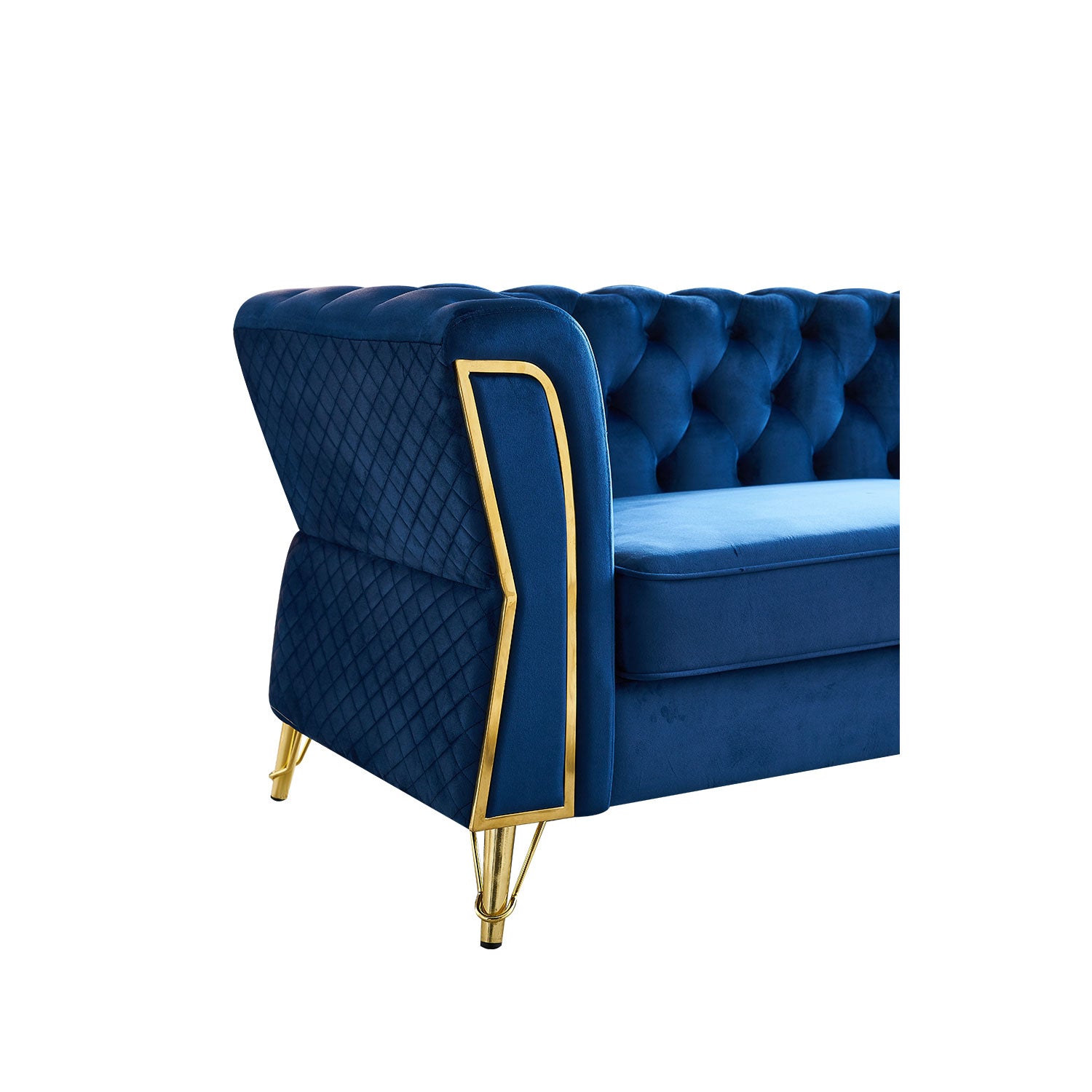 Modern Tufted Velvet Sofa 87.4 Inch For Living Room Blue Color Blue Velvet Wood Primary Living Space Tufted Back Modern Flared Arms Foam Velvet 2 Seat