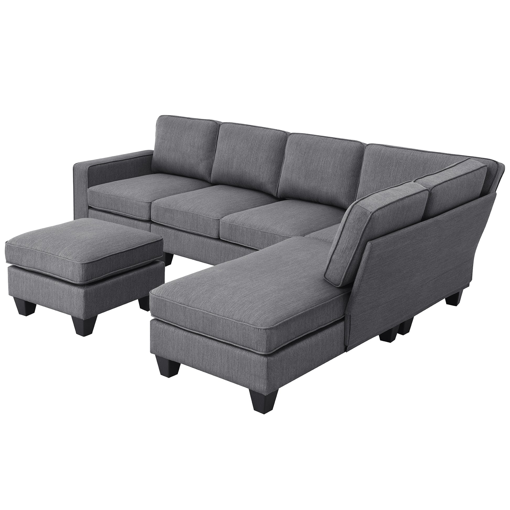 104.3*78.7" Modern L Shaped Sectional Sofa,7 Seat Linen Fabric Couch Set With Chaise Lounge And Convertible Ottoman For Living Room,Apartment,Office,3 Colors Dark Grey Fabric