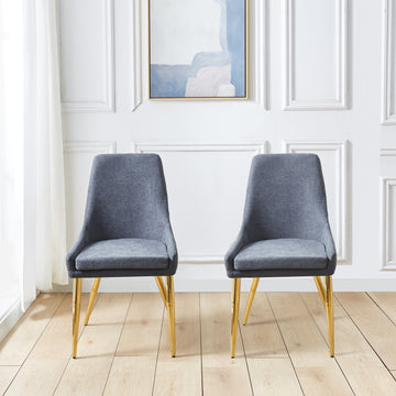 Fabric Dining Chairs Set Of 2, Upholstered Armless Accent Chairs, Classical Appearance And Stainless Steel Grey Fabric