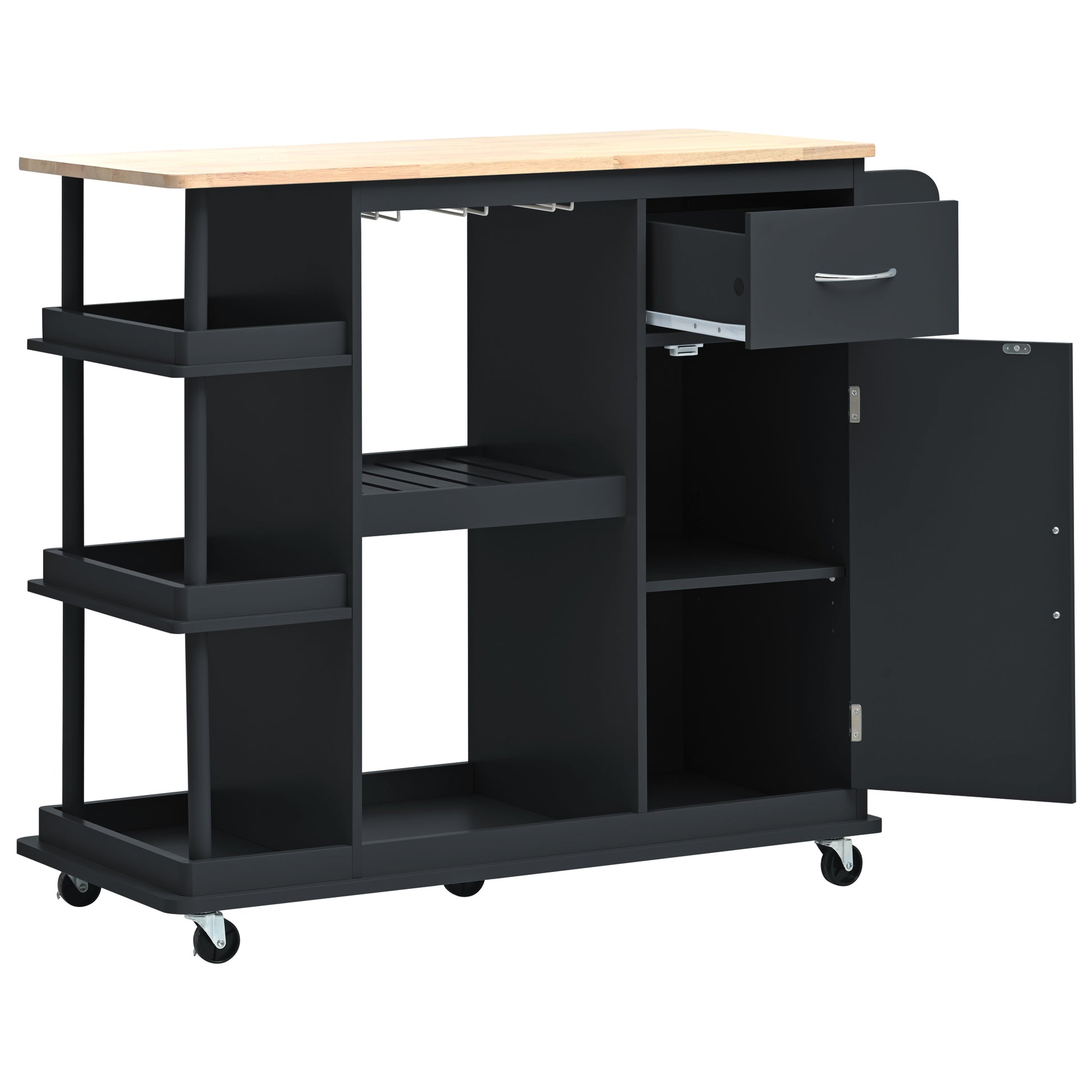 Multipurpose Kitchen Cart Cabinet with Side Storage black-mdf