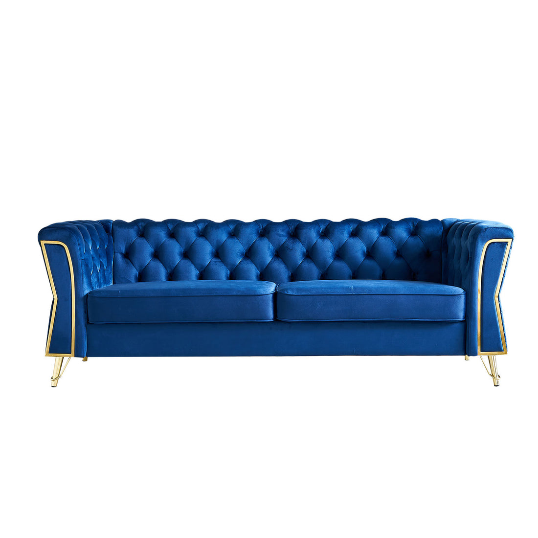 Modern Tufted Velvet Sofa 87.4 Inch For Living Room Blue Color Blue Velvet Wood Primary Living Space Tufted Back Modern Flared Arms Foam Velvet 2 Seat