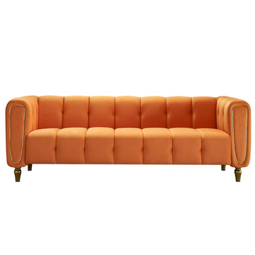 Modern Velvet Sofa 83.07 Inch For Living Room Orange Color Orange Velvet Wood Primary Living Space Tufted Back Modern Rolled Arms Foam Velvet 1 Seat