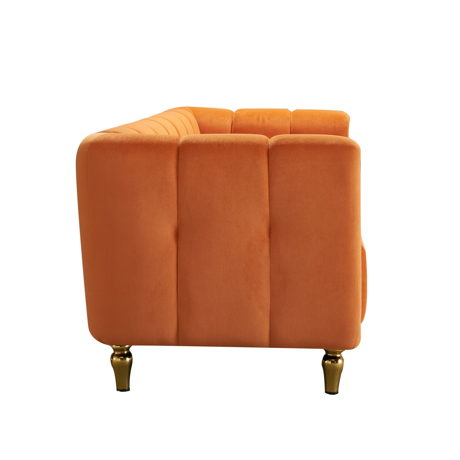 Modern Velvet Sofa 83.07 Inch For Living Room Orange Color Orange Velvet Wood Primary Living Space Tufted Back Modern Rolled Arms Foam Velvet 1 Seat
