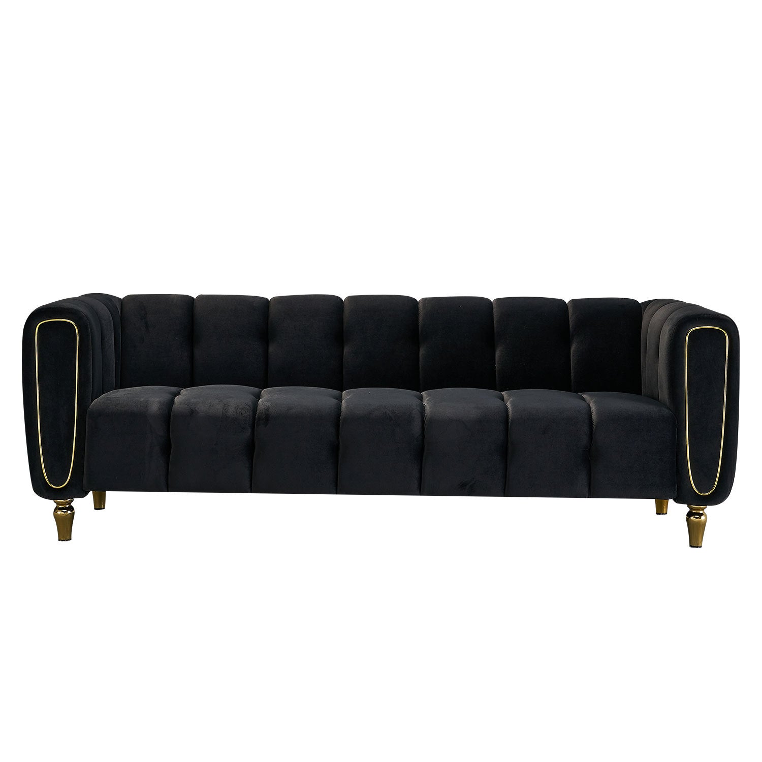 Modern Velvet Sofa 83.07 Inch For Living Room Black Color Black Velvet Wood Primary Living Space Tufted Back Modern Rolled Arms Foam Velvet 1 Seat
