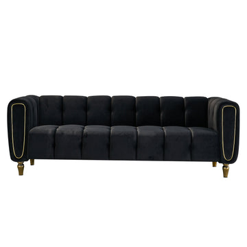 Modern Velvet Sofa 83.07 Inch For Living Room Black Color Black Velvet Wood Primary Living Space Tufted Back Modern Rolled Arms Foam Velvet 1 Seat