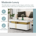 Contemporary Coffee Table With Faux Marble Top, Rectangle Cocktail Table With Caster Wheels, Moderate Luxury Center Table With Gold Metal Bars For Living Room, White White Casters Or Wheels Primary Living Space Freestanding Rectangular Drawers Coffee &