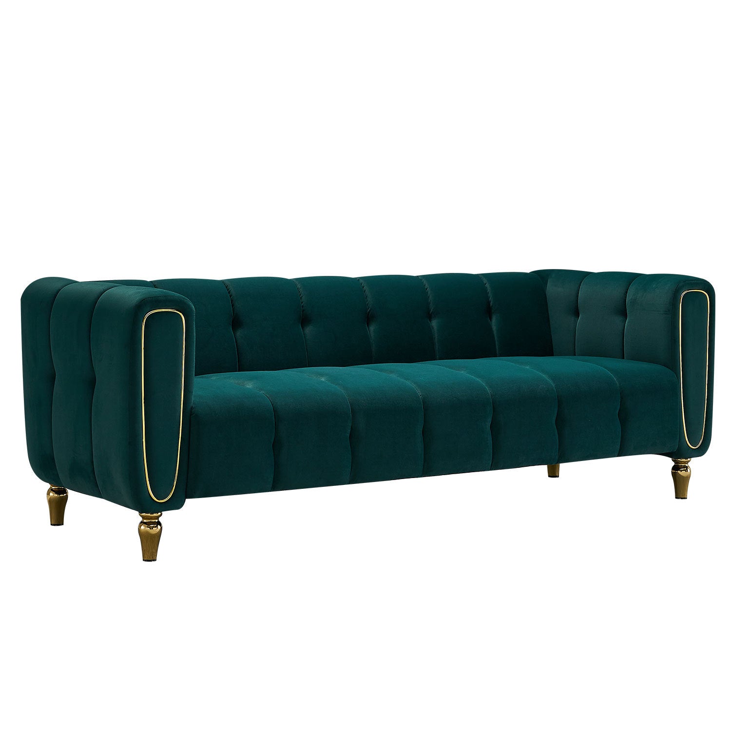 Modern Velvet Sofa 83.07 Inch For Living Room Green Color Green Velvet Wood Primary Living Space Tufted Back Modern Rolled Arms Foam Velvet 1 Seat