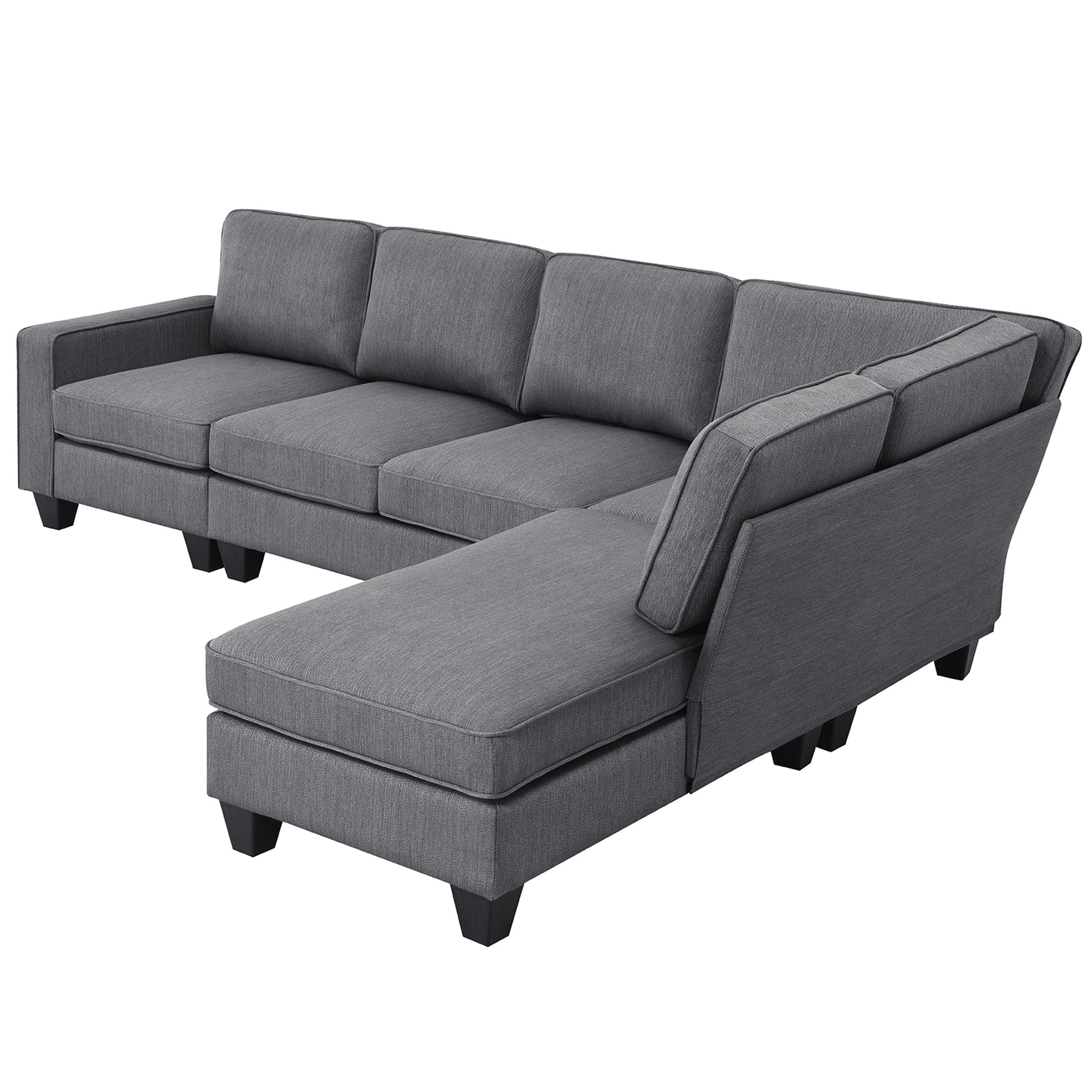 104.3*78.7" Modern L Shaped Sectional Sofa,7 Seat Linen Fabric Couch Set With Chaise Lounge And Convertible Ottoman For Living Room,Apartment,Office,3 Colors Dark Grey Fabric