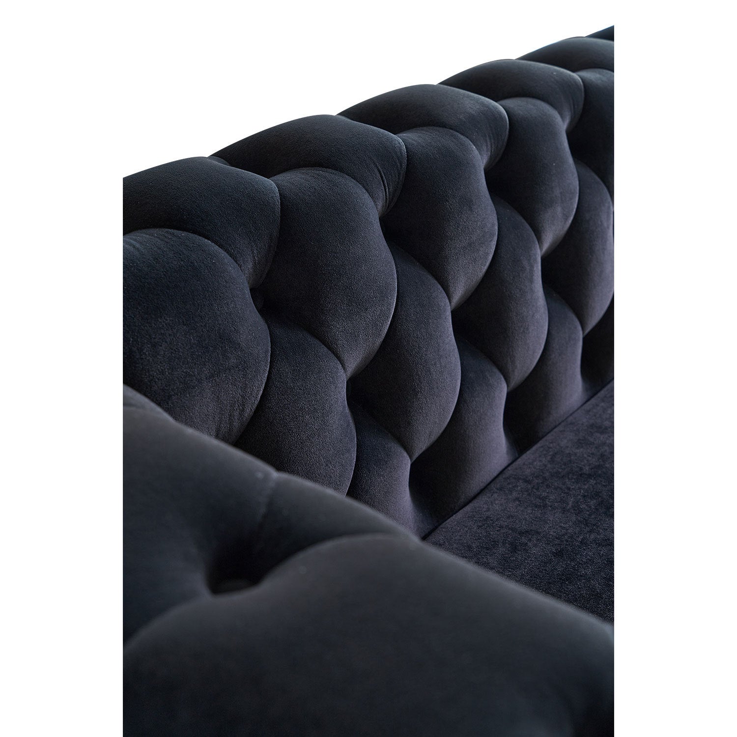 Modern Tufted Velvet Sofa 87.4 Inch For Living Room Black Color Black Velvet Wood Primary Living Space Tufted Back Modern Flared Arms Foam Velvet 2 Seat