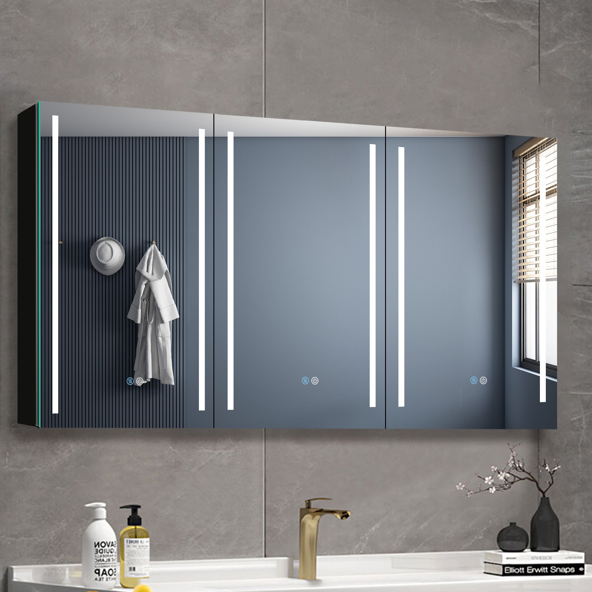 60x30 Inch LED Bathroom Medicine Cabinet Surface Mount black-aluminium