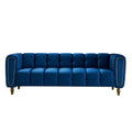 Modern Velvet Sofa 83.07 Inch For Living Room Blue Color Blue Velvet Wood Primary Living Space Tufted Back Modern Rolled Arms Foam Velvet 1 Seat