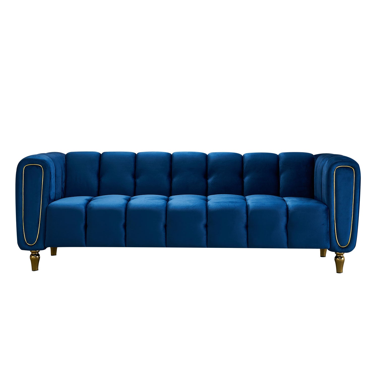 Modern Velvet Sofa 83.07 Inch For Living Room Blue Color Blue Velvet Wood Primary Living Space Tufted Back Modern Rolled Arms Foam Velvet 1 Seat