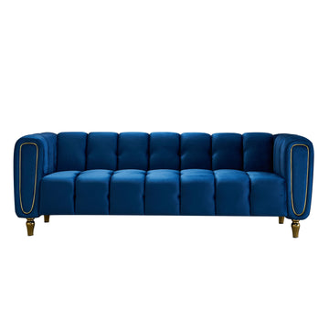 Modern Velvet Sofa 83.07 Inch For Living Room Blue Color Blue Velvet Wood Primary Living Space Tufted Back Modern Rolled Arms Foam Velvet 1 Seat