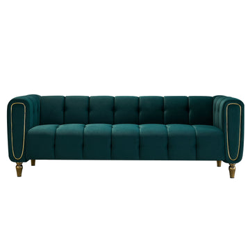 Modern Velvet Sofa 83.07 Inch For Living Room Green Color Green Velvet Wood Primary Living Space Tufted Back Modern Rolled Arms Foam Velvet 1 Seat
