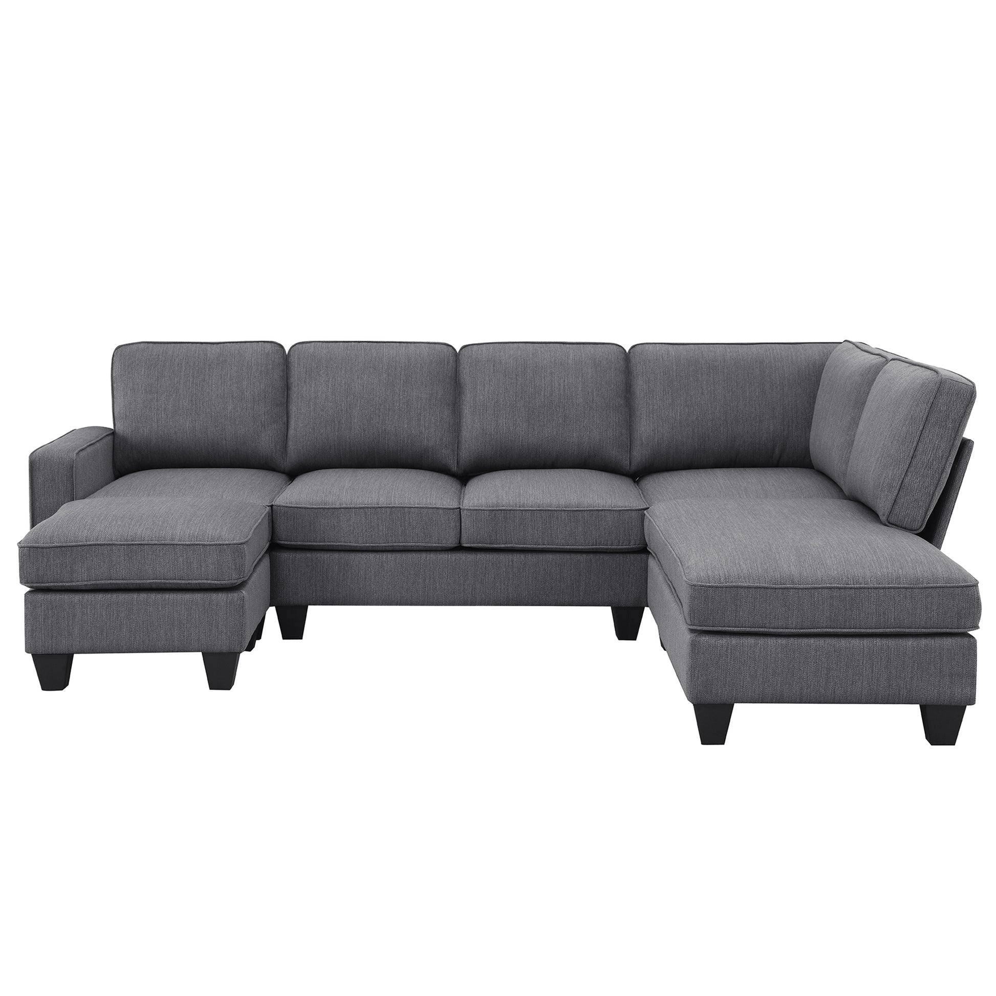 104.3*78.7" Modern L Shaped Sectional Sofa,7 Seat Linen Fabric Couch Set With Chaise Lounge And Convertible Ottoman For Living Room,Apartment,Office,3 Colors Dark Grey Fabric