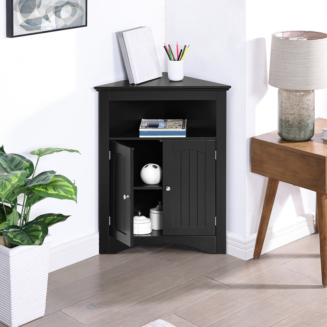 Sideboard Cabinet,Corner Cabinet,Bathroom Floor Corner Cabinet With Doors And Shelves, Kitchen, Living Room,Free Standing Storage Cabinet For Bathroom Coffee Mdf