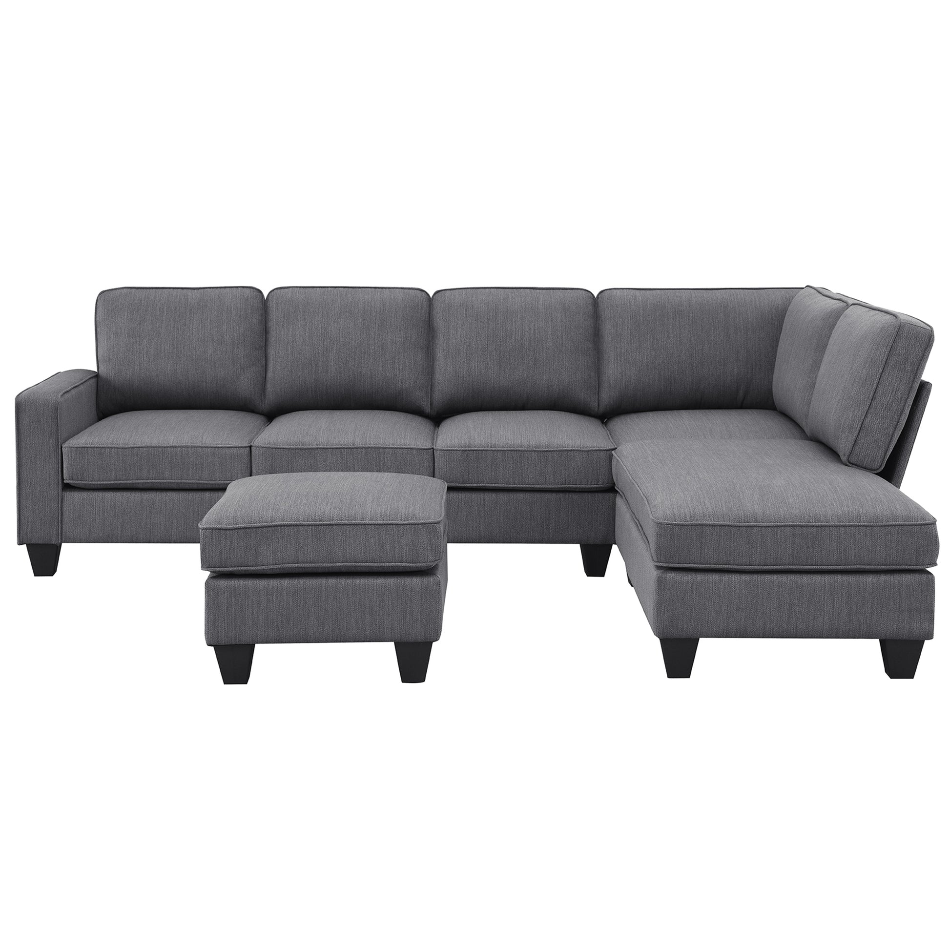 104.3*78.7" Modern L Shaped Sectional Sofa,7 Seat Linen Fabric Couch Set With Chaise Lounge And Convertible Ottoman For Living Room,Apartment,Office,3 Colors Dark Grey Fabric