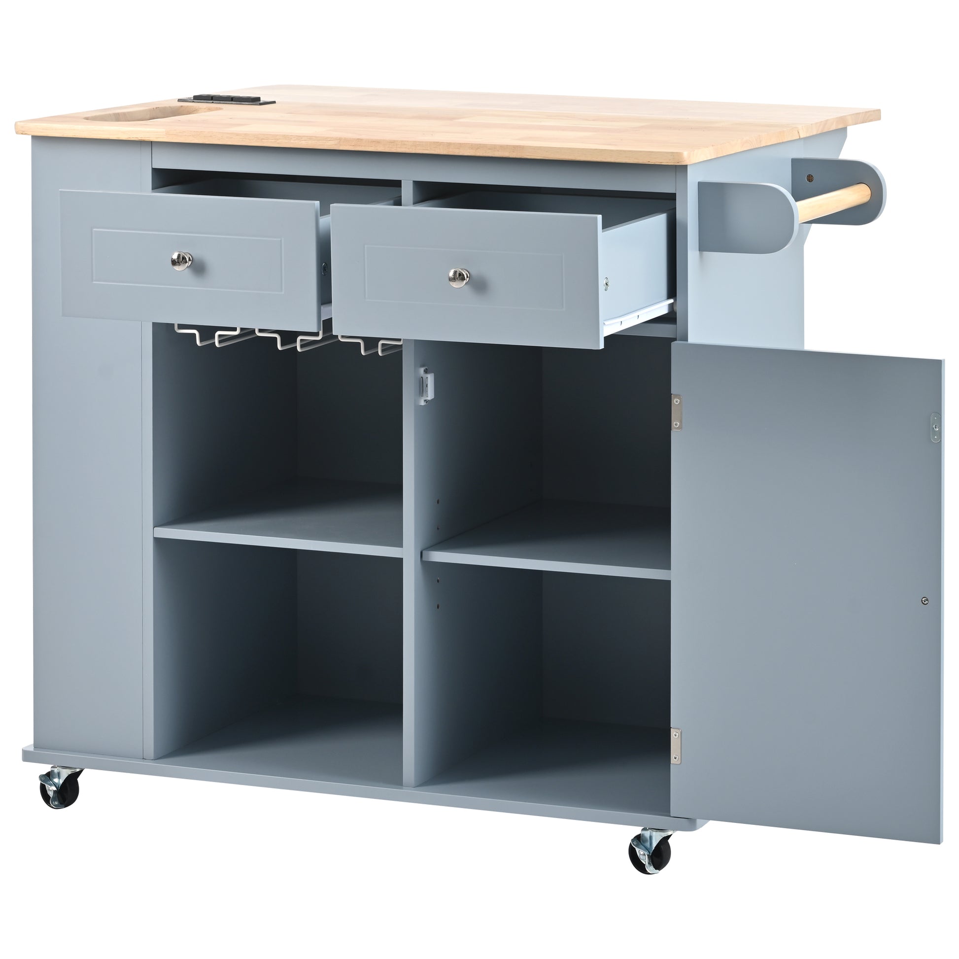 Kitchen Island with Power Outlet,Kitchen Storage blue-mdf