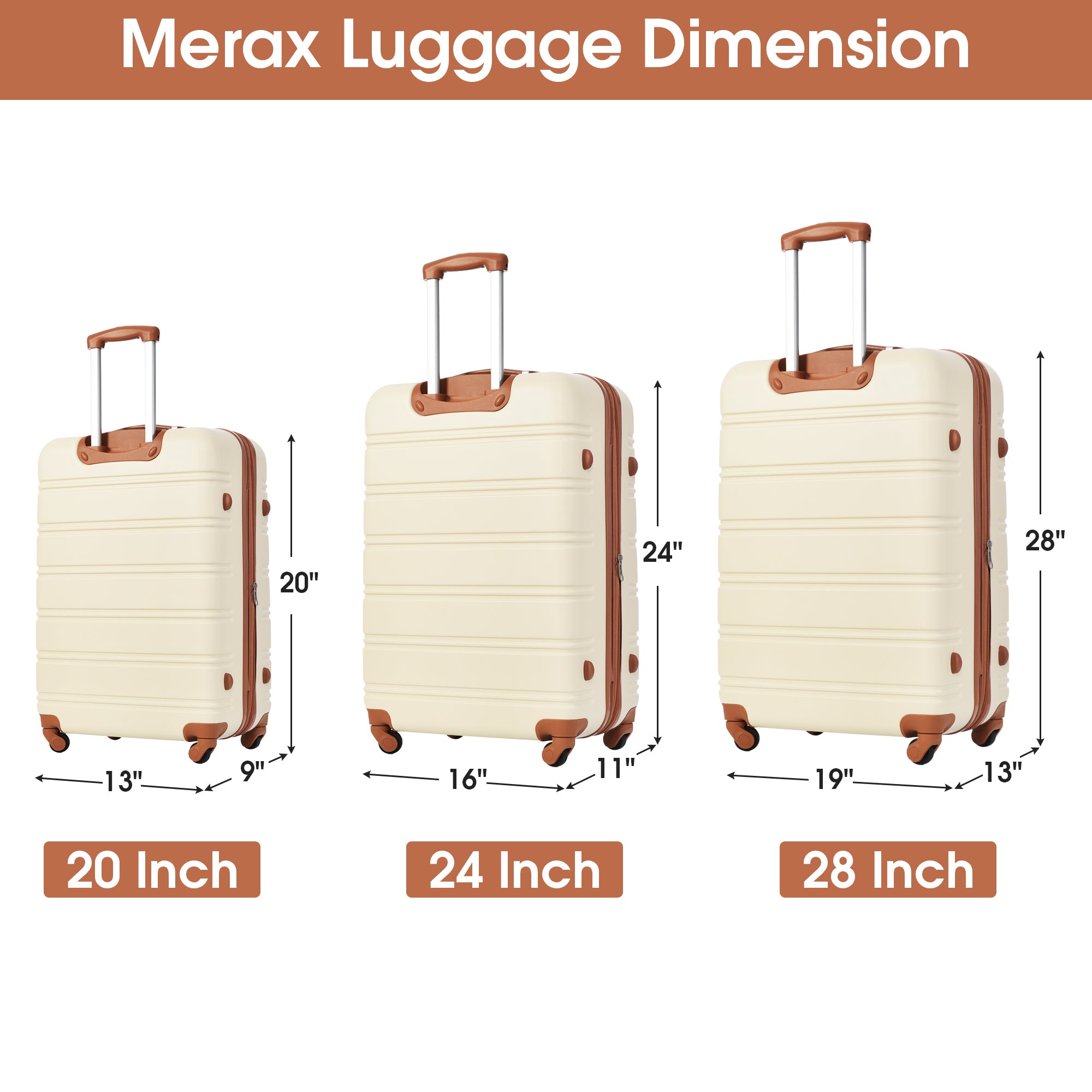 3 Piece Luggage Set Hardside Spinner Suitcase with TSA antique white-abs