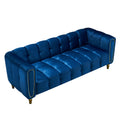 Modern Velvet Sofa 83.07 Inch For Living Room Blue Color Blue Velvet Wood Primary Living Space Tufted Back Modern Rolled Arms Foam Velvet 1 Seat